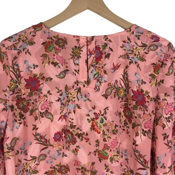LOFT Blouse Top Floral Paisley Textured Long Sleeve Keyhole Draped Sleeves Small - Picture 6 of 10